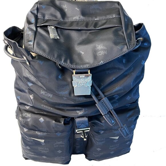 MCM Dieter Navy Blue Nylon Visetos Backpack - Picture 7 of 9